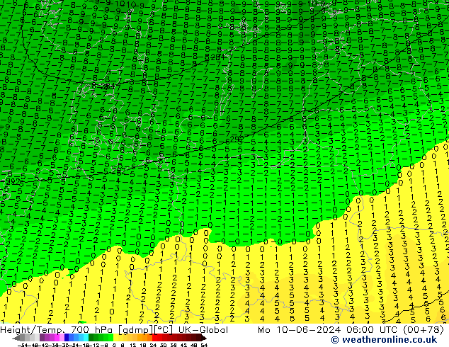 Height/Temp. 700 hPa UK-Global Po 10.06.2024 06 UTC