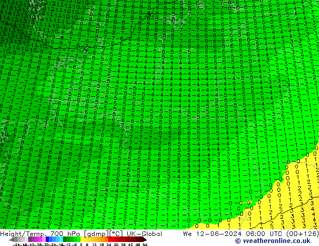Hoogte/Temp. 700 hPa UK-Global wo 12.06.2024 06 UTC