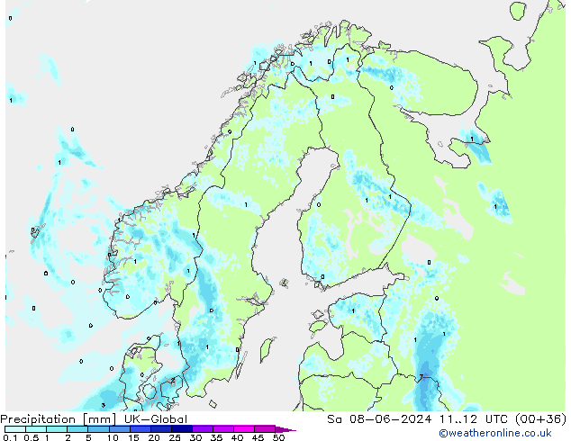 Précipitation UK-Global sam 08.06.2024 12 UTC