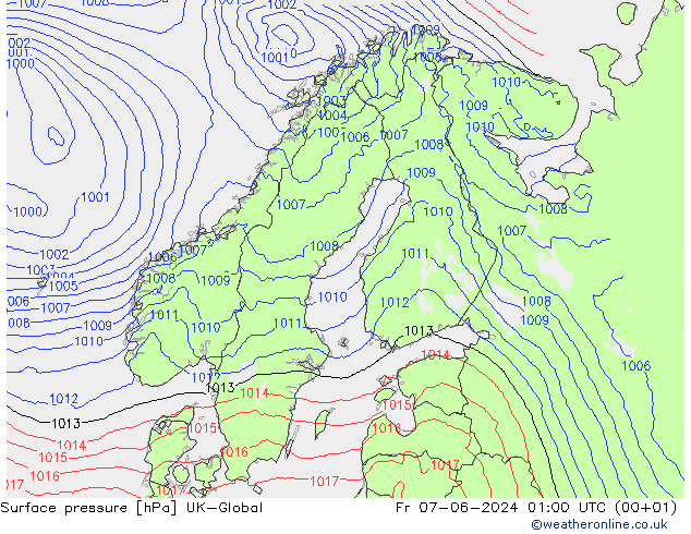 Surface pressure UK-Global Fr 07.06.2024 01 UTC