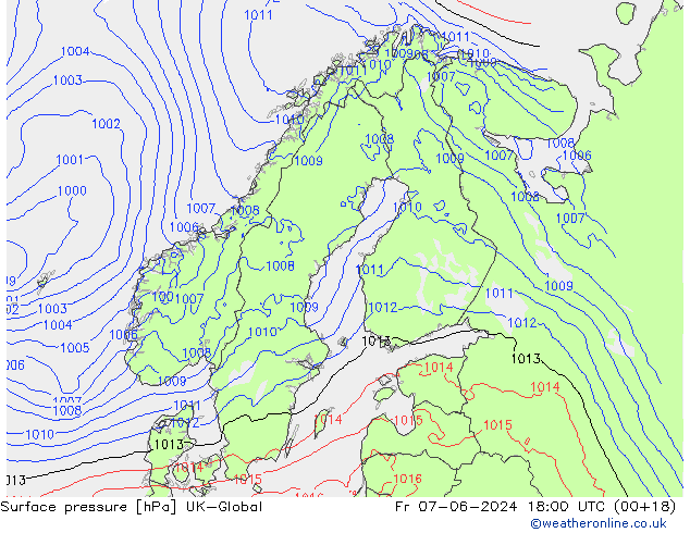 Surface pressure UK-Global Fr 07.06.2024 18 UTC