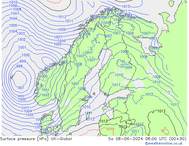 Surface pressure UK-Global Sa 08.06.2024 06 UTC