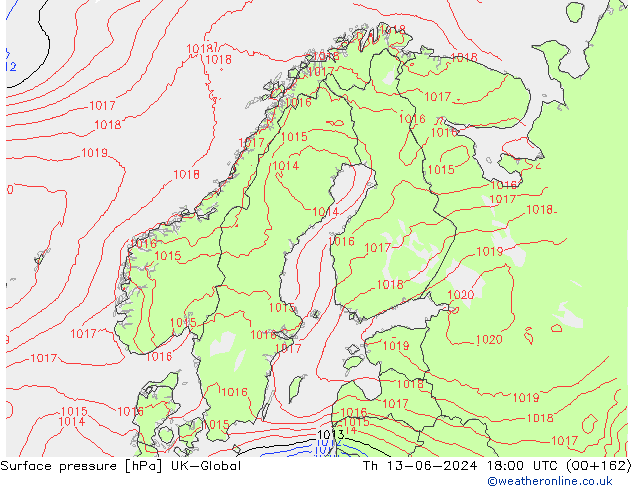 Surface pressure UK-Global Th 13.06.2024 18 UTC