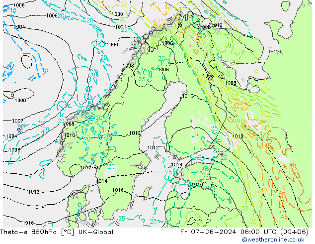 Theta-e 850hPa UK-Global vr 07.06.2024 06 UTC