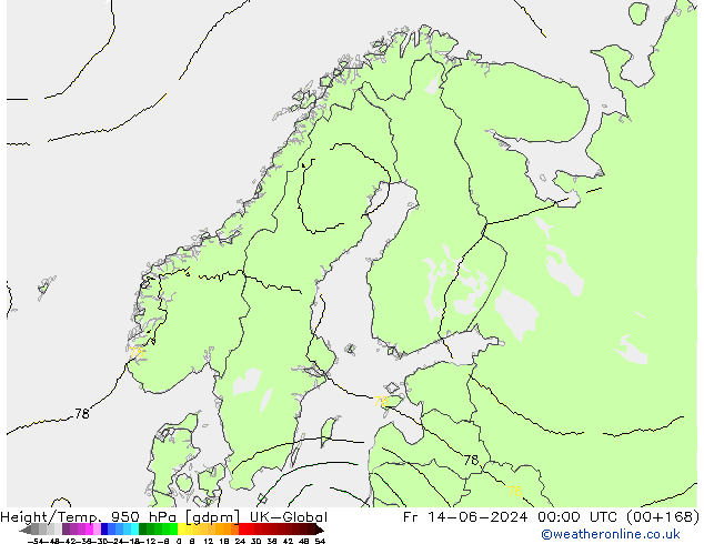 Hoogte/Temp. 950 hPa UK-Global vr 14.06.2024 00 UTC