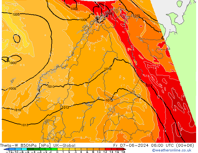 Theta-W 850hPa UK-Global Fr 07.06.2024 06 UTC