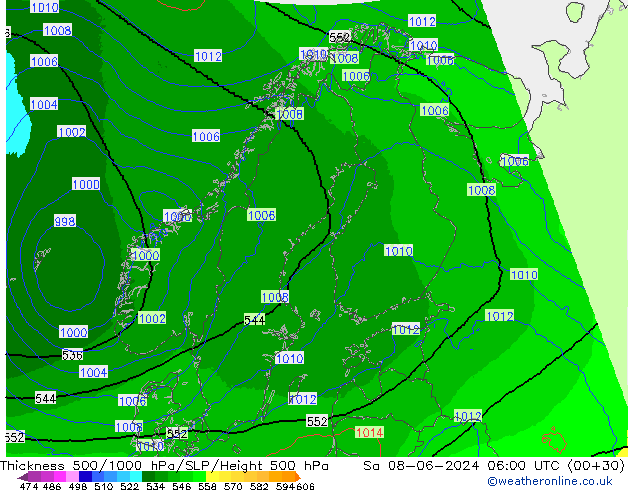 Thck 500-1000hPa UK-Global  08.06.2024 06 UTC