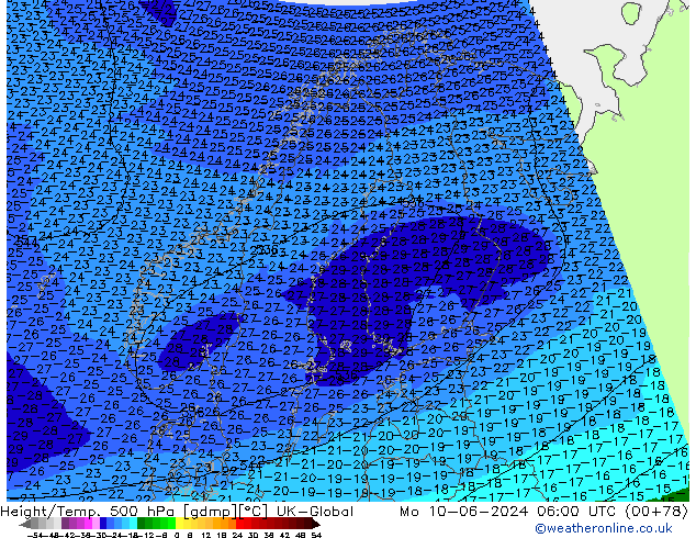 Height/Temp. 500 hPa UK-Global Mo 10.06.2024 06 UTC