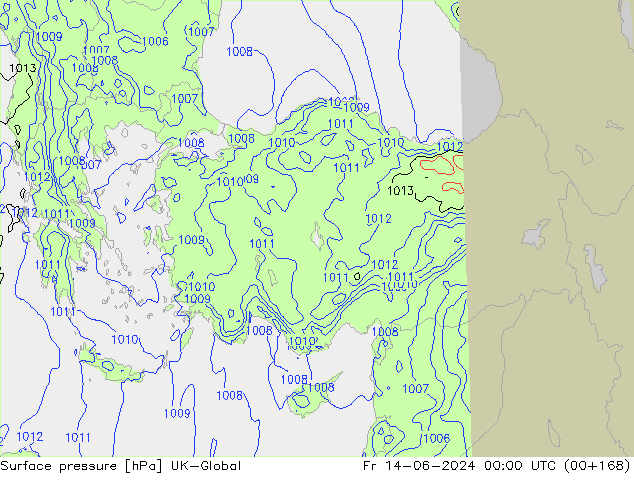 Luchtdruk (Grond) UK-Global vr 14.06.2024 00 UTC