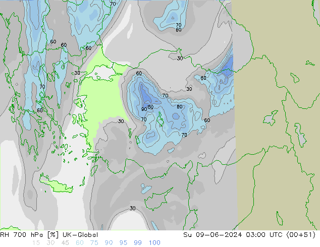 RH 700 hPa UK-Global Dom 09.06.2024 03 UTC