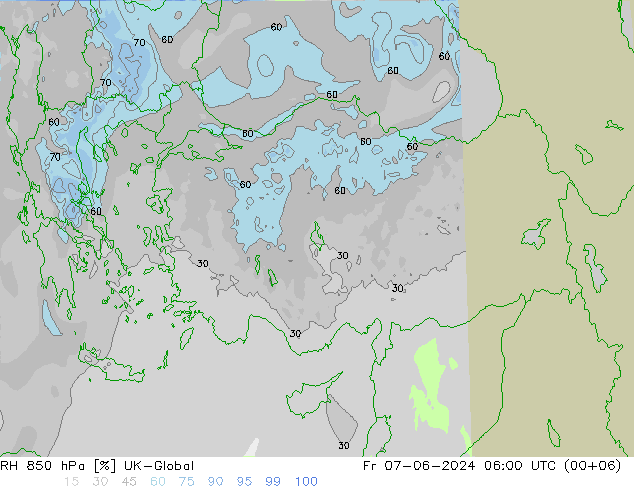 RH 850 hPa UK-Global Fr 07.06.2024 06 UTC