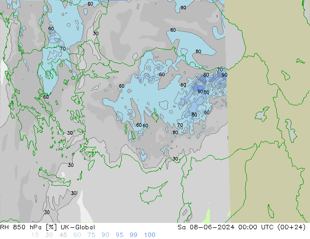 RH 850 hPa UK-Global so. 08.06.2024 00 UTC