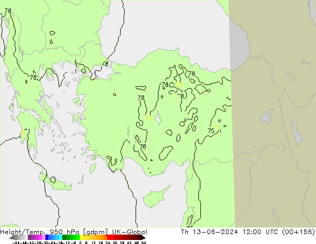 Height/Temp. 950 hPa UK-Global Do 13.06.2024 12 UTC