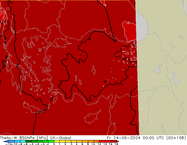 Theta-W 850hPa UK-Global ven 14.06.2024 00 UTC