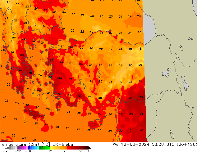 Temperature (2m) UK-Global We 12.06.2024 06 UTC