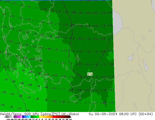 Height/Temp. 500 hPa UK-Global Su 09.06.2024 06 UTC