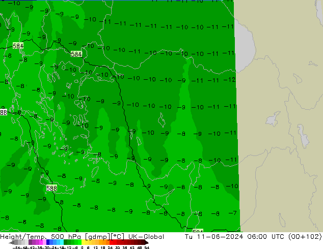 Yükseklik/Sıc. 500 hPa UK-Global Sa 11.06.2024 06 UTC