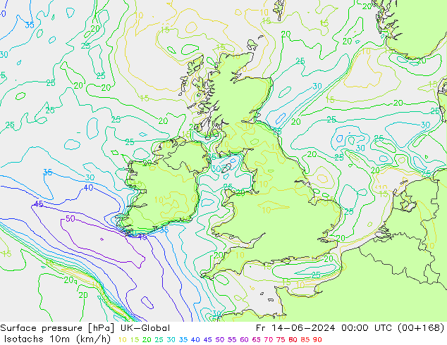 Isotachs (kph) UK-Global  14.06.2024 00 UTC