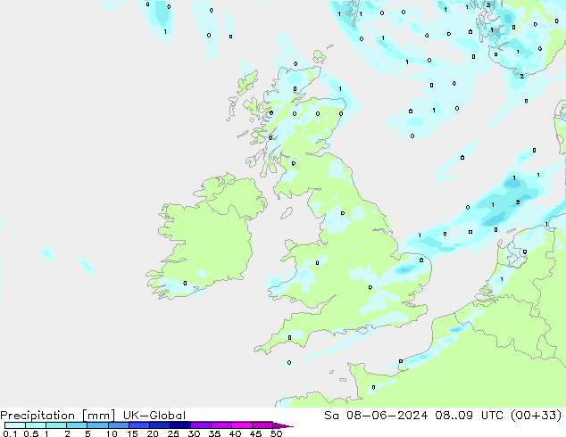 Srážky UK-Global So 08.06.2024 09 UTC