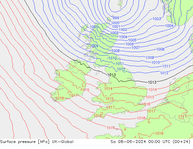 Surface pressure UK-Global Sa 08.06.2024 00 UTC