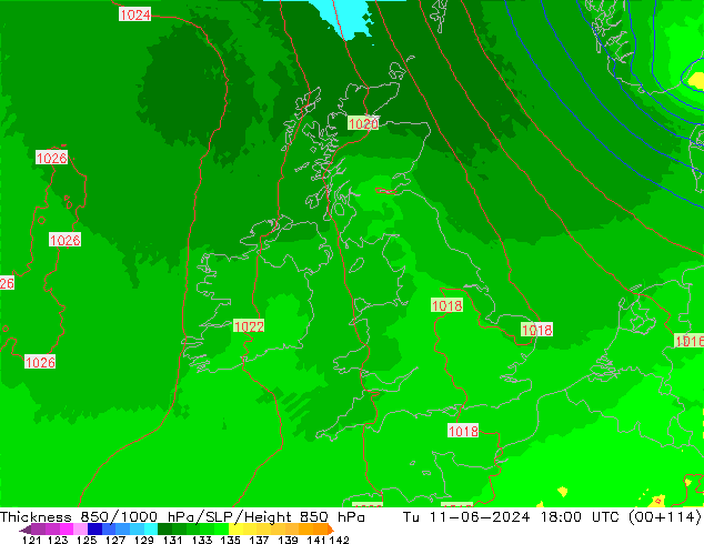 Thck 850-1000 hPa UK-Global Ter 11.06.2024 18 UTC