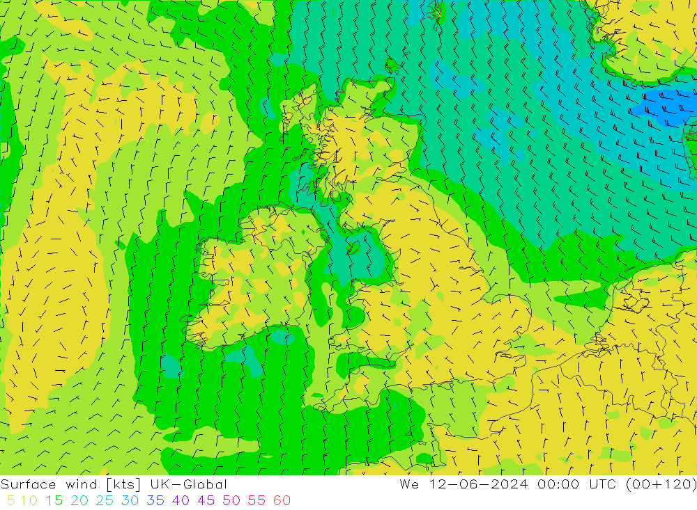 Wind 10 m UK-Global wo 12.06.2024 00 UTC