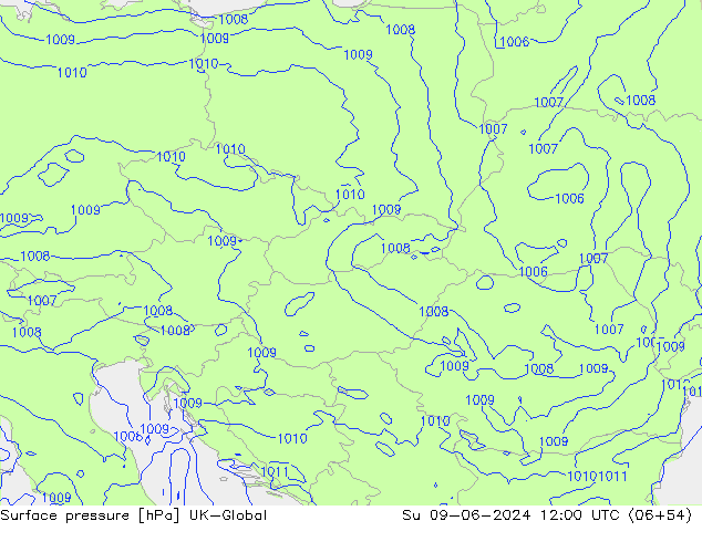 Surface pressure UK-Global Su 09.06.2024 12 UTC