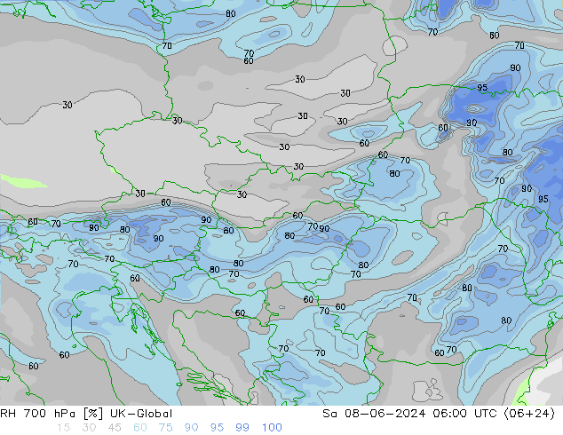 RH 700 hPa UK-Global Sáb 08.06.2024 06 UTC