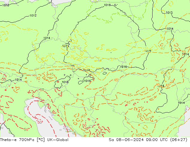 Theta-e 700hPa UK-Global sam 08.06.2024 09 UTC