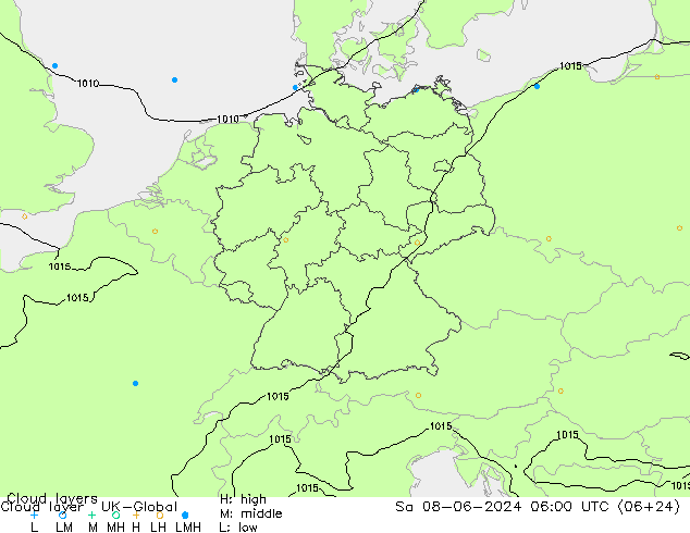 Cloud layer UK-Global Sáb 08.06.2024 06 UTC