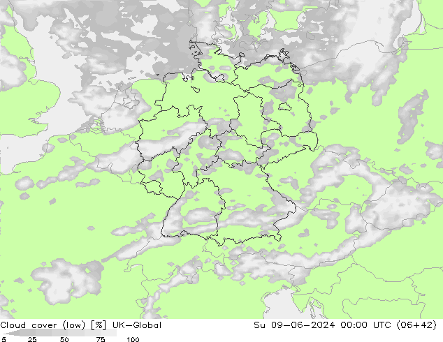 Nubes bajas UK-Global dom 09.06.2024 00 UTC