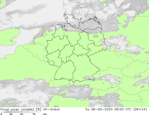 Nuages (moyen) UK-Global sam 08.06.2024 06 UTC