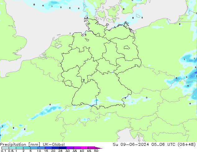 Precipitation UK-Global Su 09.06.2024 06 UTC