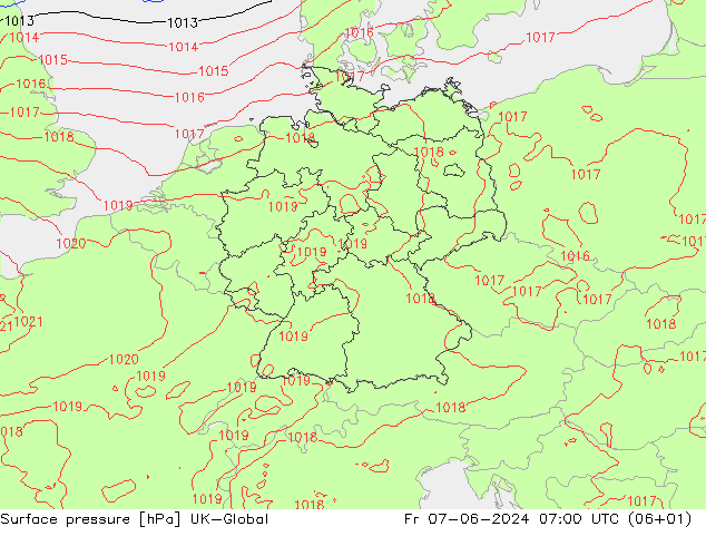 Surface pressure UK-Global Fr 07.06.2024 07 UTC