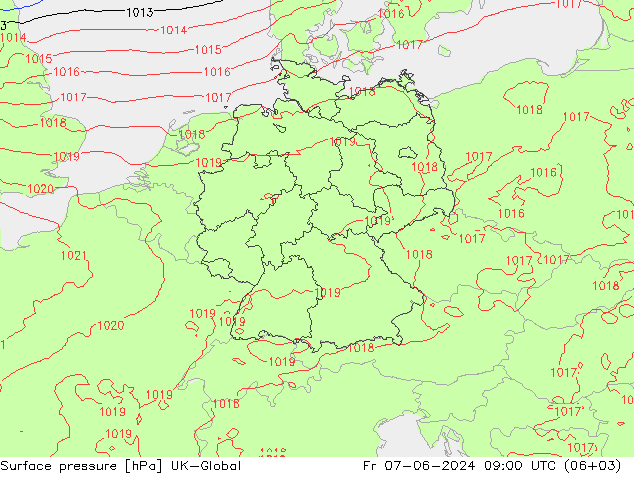 приземное давление UK-Global пт 07.06.2024 09 UTC