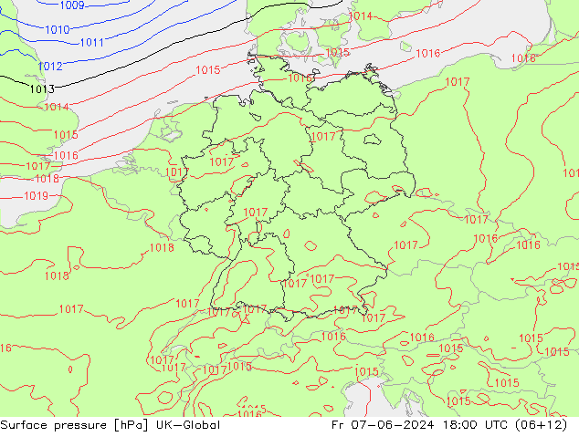 Atmosférický tlak UK-Global Pá 07.06.2024 18 UTC