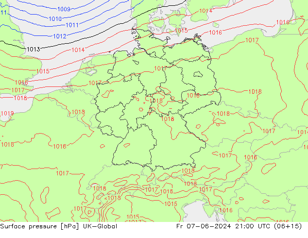 Pressione al suolo UK-Global ven 07.06.2024 21 UTC