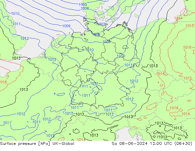 pressão do solo UK-Global Sáb 08.06.2024 12 UTC