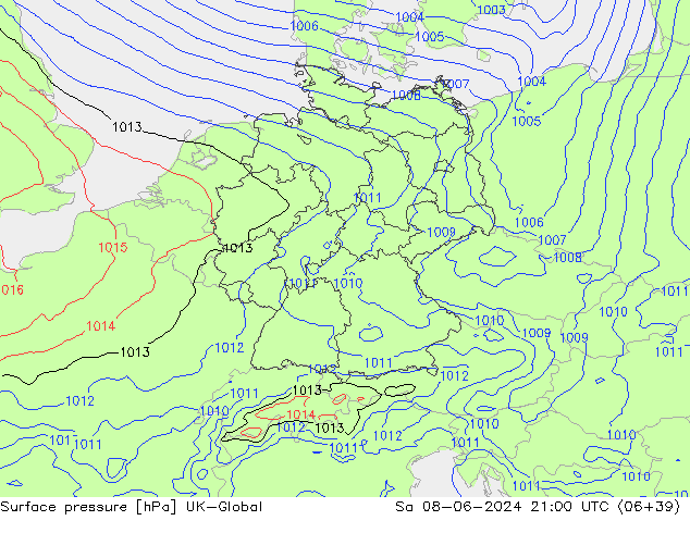 Atmosférický tlak UK-Global So 08.06.2024 21 UTC