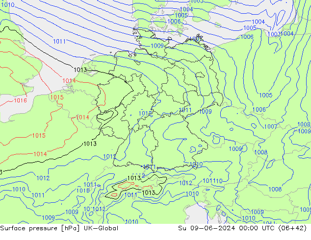 Surface pressure UK-Global Su 09.06.2024 00 UTC