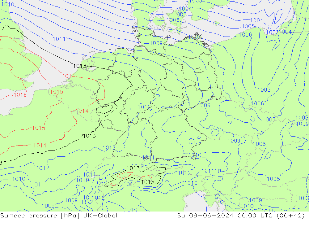 pression de l'air UK-Global dim 09.06.2024 00 UTC