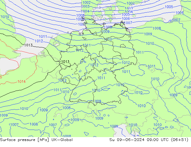 приземное давление UK-Global Вс 09.06.2024 09 UTC
