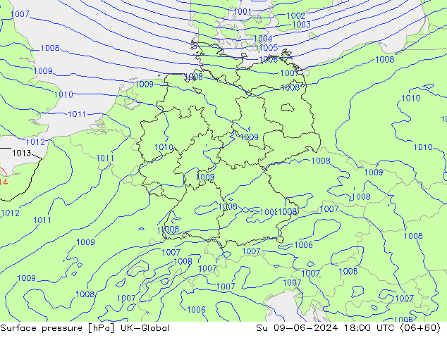 Surface pressure UK-Global Su 09.06.2024 18 UTC