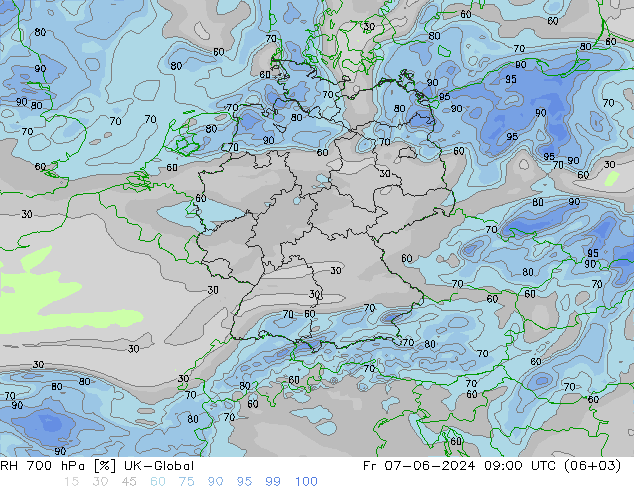 RH 700 hPa UK-Global Fr 07.06.2024 09 UTC