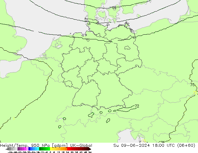 Height/Temp. 950 hPa UK-Global Su 09.06.2024 18 UTC