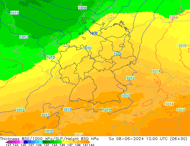 Thck 850-1000 hPa UK-Global so. 08.06.2024 12 UTC