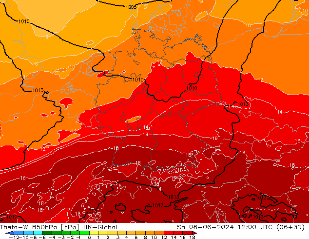 Theta-W 850hPa UK-Global Sa 08.06.2024 12 UTC