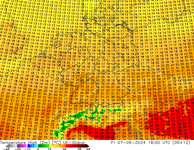 temperatura máx. (2m) UK-Global Sex 07.06.2024 18 UTC