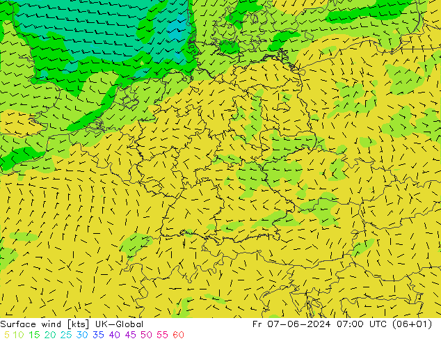 Vento 10 m UK-Global ven 07.06.2024 07 UTC
