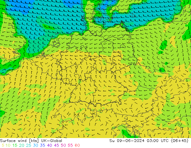Vento 10 m UK-Global dom 09.06.2024 03 UTC